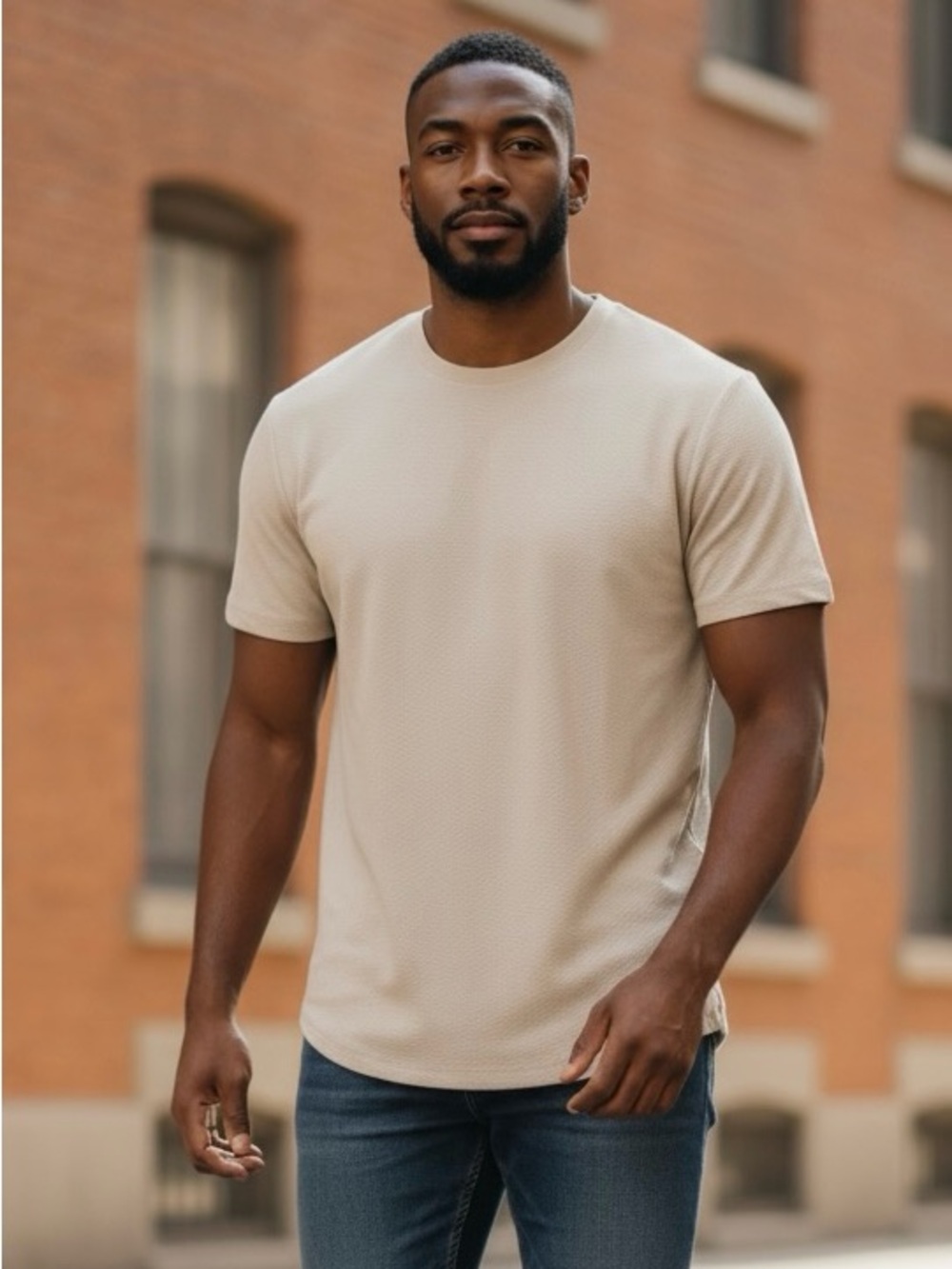 Cactus Men's Short Sleeve Crew Tee in Beige